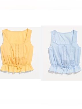 Old Navy Tie Waist Lace Trim Sleeveless Top Set of 2 Blue Yellow XXL Tall New